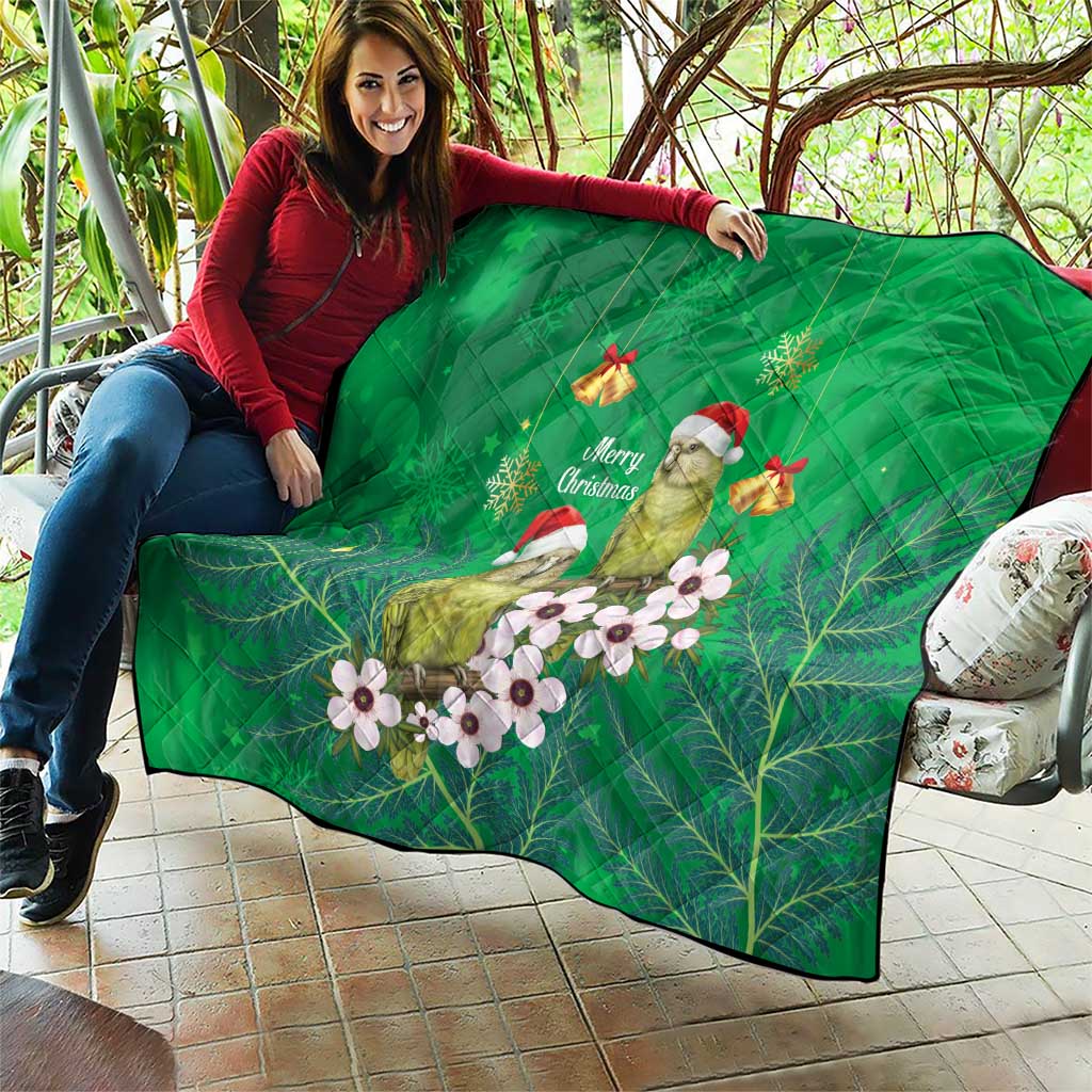 New Zealand Kakapo Christmas Quilt Owl Parrot Santa Sliver Fern Manuka - Green - Polynesian Pride
