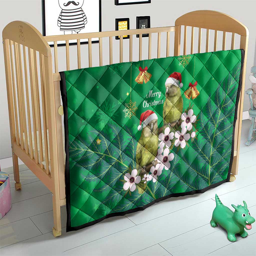 New Zealand Kakapo Christmas Quilt Owl Parrot Santa Sliver Fern Manuka - Green - Polynesian Pride