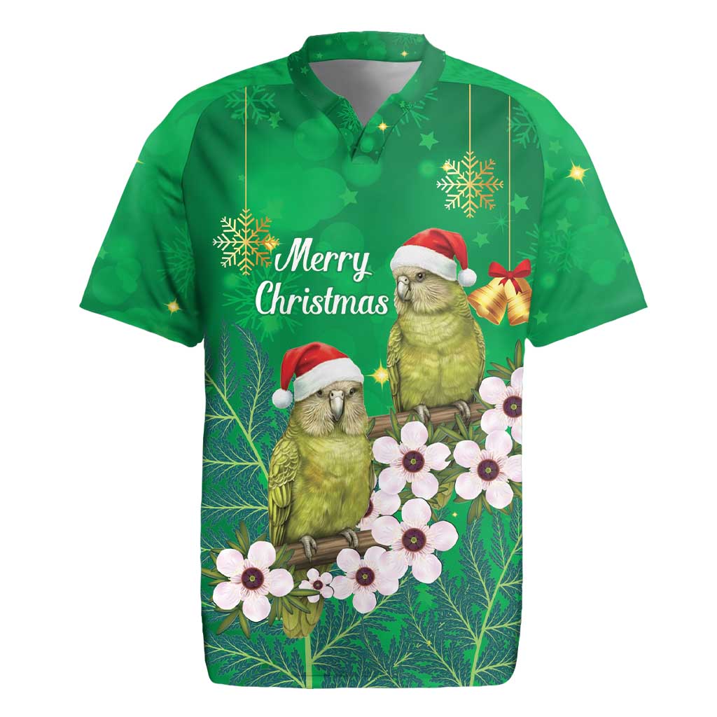 New Zealand Kakapo Christmas Rugby Jersey Owl Parrot Santa Sliver Fern Manuka - Green - Polynesian Pride