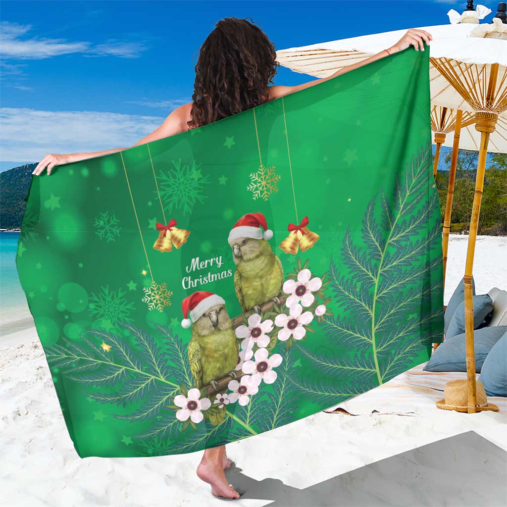 New Zealand Kakapo Christmas Sarong Owl Parrot Santa Sliver Fern Manuka - Green - Polynesian Pride