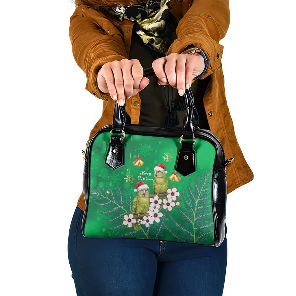 New Zealand Kakapo Christmas Shoulder Handbag Owl Parrot Santa Sliver Fern Manuka - Green - Polynesian Pride