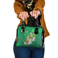 New Zealand Kakapo Christmas Shoulder Handbag Owl Parrot Santa Sliver Fern Manuka - Green - Polynesian Pride
