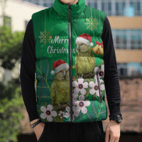 New Zealand Kakapo Christmas Sleeveless Puffer Jacket Owl Parrot Santa Sliver Fern Manuka - Green - Polynesian Pride