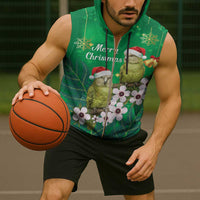 New Zealand Kakapo Christmas Sleeveless Zip Hoodie Owl Parrot Santa Sliver Fern Manuka - Green - Polynesian Pride