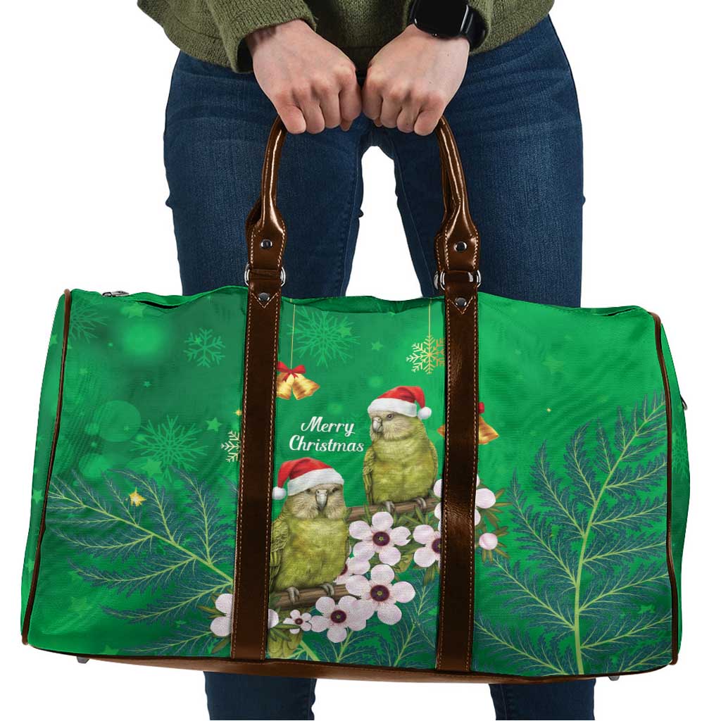New Zealand Kakapo Christmas Travel Bag Owl Parrot Santa Sliver Fern Manuka - Green - Polynesian Pride