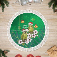New Zealand Kakapo Christmas Tree Skirt Owl Parrot Santa Sliver Fern Manuka - Green LT14 Fringed Green - Polynesian Pride