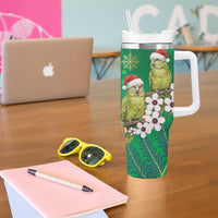 New Zealand Kakapo Christmas Tumbler With Handle Owl Parrot Santa Sliver Fern Manuka - Green - Polynesian Pride