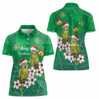 New Zealand Kakapo Christmas Women Polo Shirt Owl Parrot Santa Sliver Fern Manuka - Green - Polynesian Pride