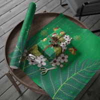 New Zealand Kakapo Christmas Wrapping Paper Owl Parrot Santa Sliver Fern Manuka - Green - Polynesian Pride