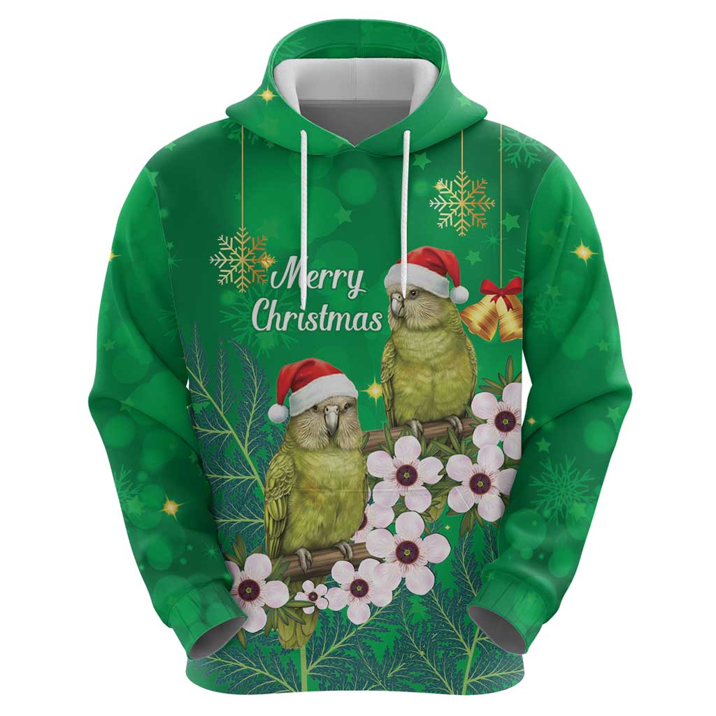 New Zealand Kakapo Christmas Zip Hoodie Owl Parrot Santa Sliver Fern Manuka - Green - Polynesian Pride