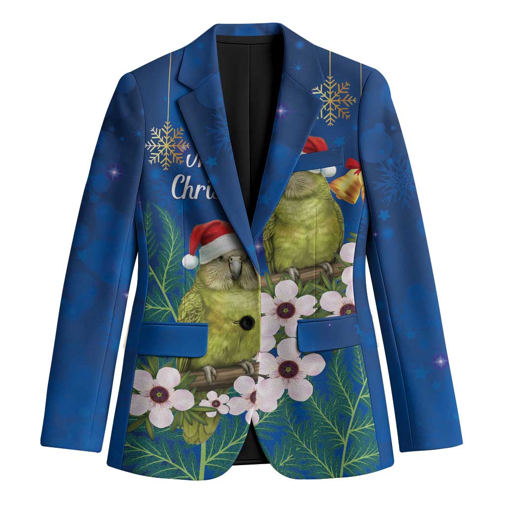 New Zealand Kakapo Christmas Blazer Owl Parrot Santa Sliver Fern Manuka - Blue - Polynesian Pride
