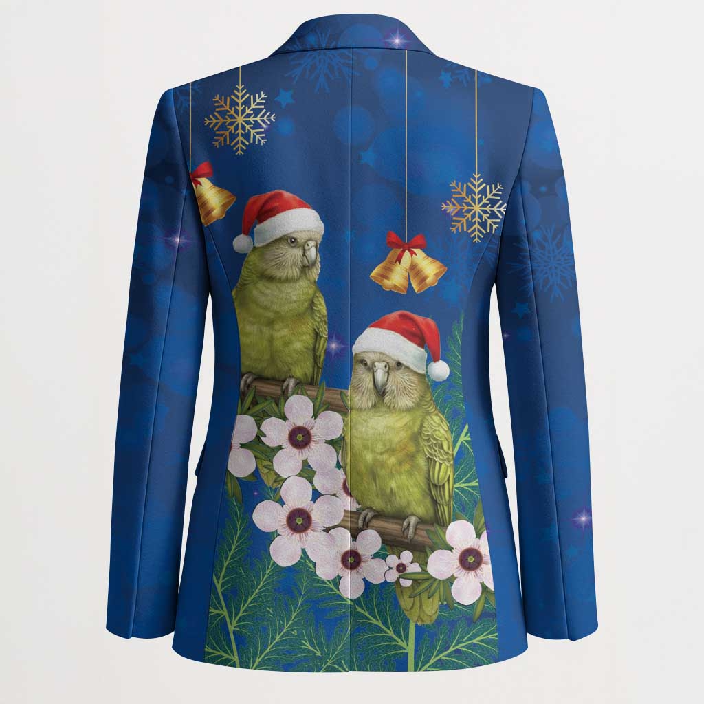New Zealand Kakapo Christmas Blazer Owl Parrot Santa Sliver Fern Manuka - Blue - Polynesian Pride