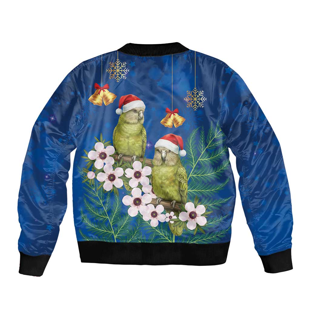 New Zealand Kakapo Christmas Bomber Jacket Owl Parrot Santa Sliver Fern Manuka - Blue - Polynesian Pride