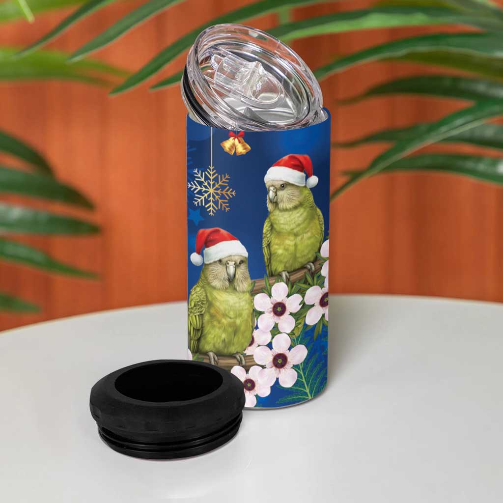 New Zealand Kakapo Christmas 4 in 1 Can Cooler Tumbler Owl Parrot Santa Sliver Fern Manuka - Blue - Polynesian Pride
