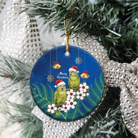 New Zealand Kakapo Christmas Ceramic Ornament Owl Parrot Santa Sliver Fern Manuka - Blue - Polynesian Pride