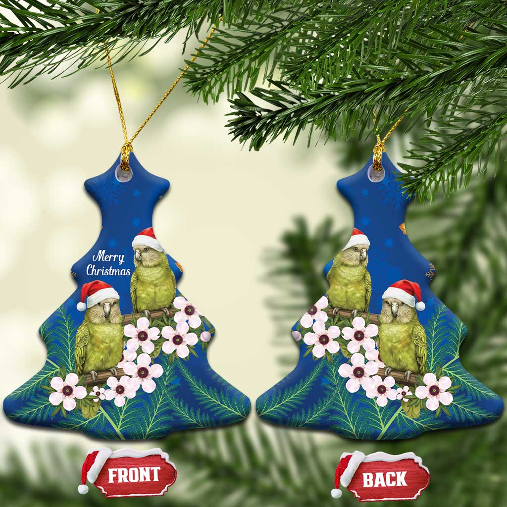 New Zealand Kakapo Christmas Ceramic Ornament Owl Parrot Santa Sliver Fern Manuka - Blue - Polynesian Pride