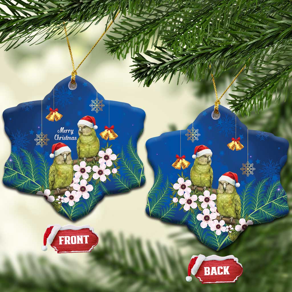 New Zealand Kakapo Christmas Ceramic Ornament Owl Parrot Santa Sliver Fern Manuka - Blue - Polynesian Pride