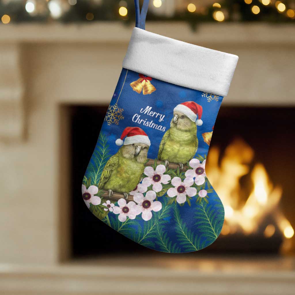 New Zealand Kakapo Christmas Stocking Owl Parrot Santa Sliver Fern Manuka - Blue - Polynesian Pride