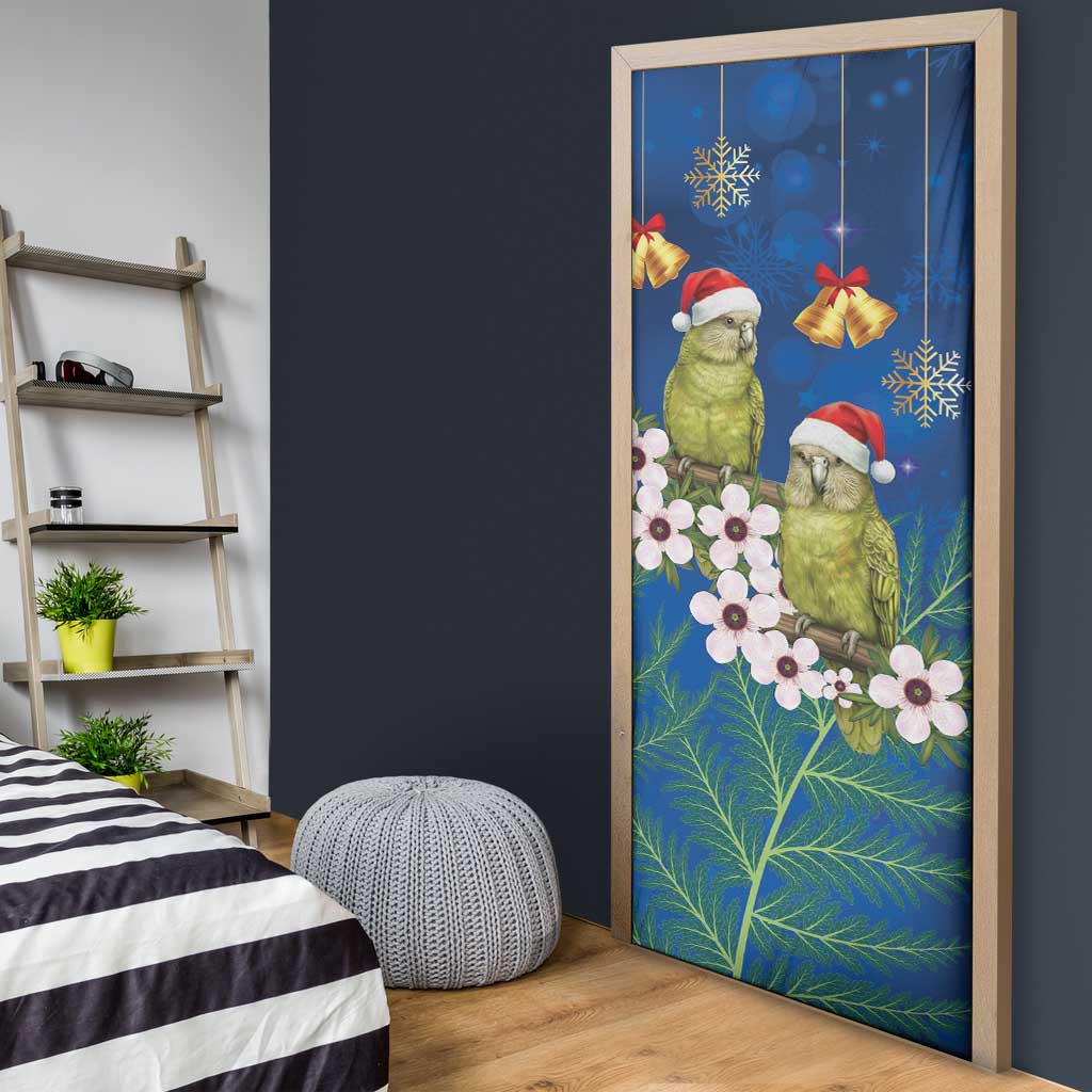 New Zealand Kakapo Christmas Door Cover Owl Parrot Santa Sliver Fern Manuka - Blue - Polynesian Pride
