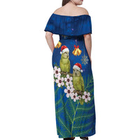 New Zealand Kakapo Christmas Family Matching Off Shoulder Maxi Dress and Hawaiian Shirt Owl Parrot Santa Sliver Fern Manuka - Blue - Polynesian Pride