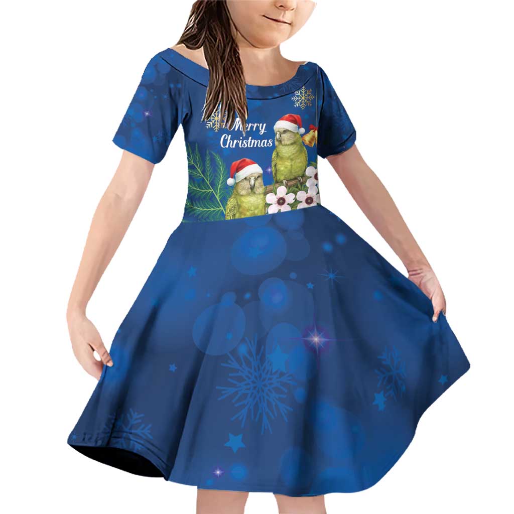New Zealand Kakapo Christmas Family Matching Off Shoulder Short Dress and Hawaiian Shirt Owl Parrot Santa Sliver Fern Manuka - Blue - Polynesian Pride
