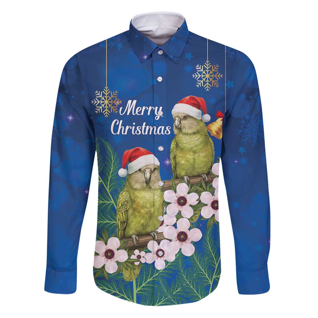 New Zealand Kakapo Christmas Family Matching Puletasi and Hawaiian Shirt Owl Parrot Santa Sliver Fern Manuka - Blue - Polynesian Pride