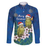 New Zealand Kakapo Christmas Family Matching Puletasi and Hawaiian Shirt Owl Parrot Santa Sliver Fern Manuka - Blue - Polynesian Pride