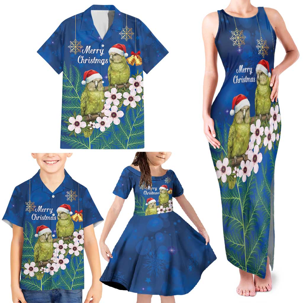 New Zealand Kakapo Christmas Family Matching Tank Maxi Dress and Hawaiian Shirt Owl Parrot Santa Sliver Fern Manuka - Blue - Polynesian Pride