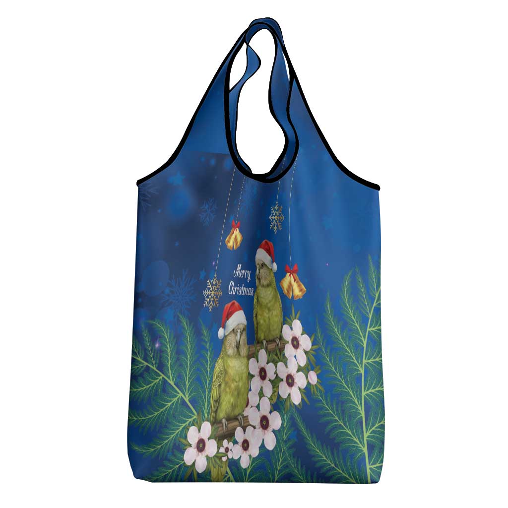 New Zealand Kakapo Christmas Grocery Bag Owl Parrot Santa Sliver Fern Manuka - Blue - Polynesian Pride