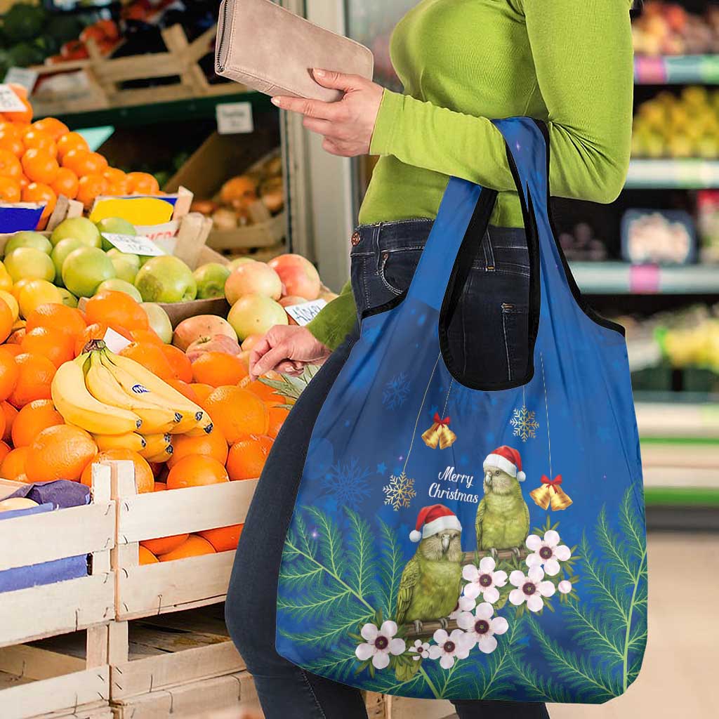 New Zealand Kakapo Christmas Grocery Bag Owl Parrot Santa Sliver Fern Manuka - Blue - Polynesian Pride