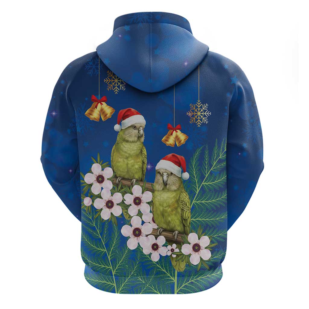 New Zealand Kakapo Christmas Hoodie Owl Parrot Santa Sliver Fern Manuka - Blue - Polynesian Pride
