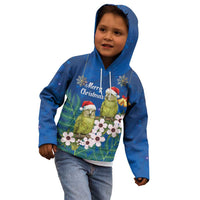 New Zealand Kakapo Christmas Kid Hoodie Owl Parrot Santa Sliver Fern Manuka - Blue - Polynesian Pride