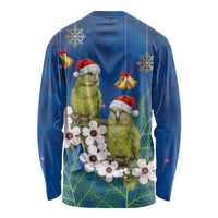 New Zealand Kakapo Christmas Long Sleeve Shirt Owl Parrot Santa Sliver Fern Manuka - Blue - Polynesian Pride