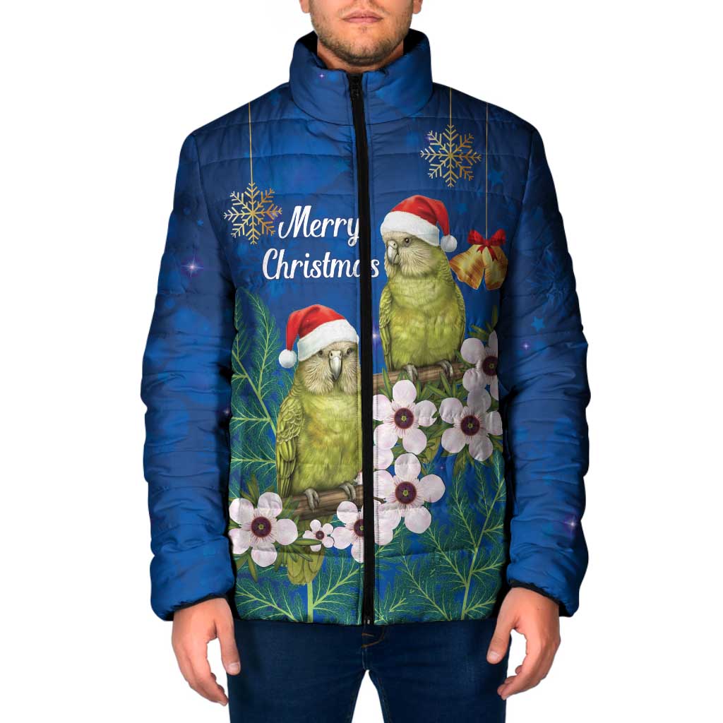 New Zealand Kakapo Christmas Padded Jacket Owl Parrot Santa Sliver Fern Manuka - Blue - Polynesian Pride