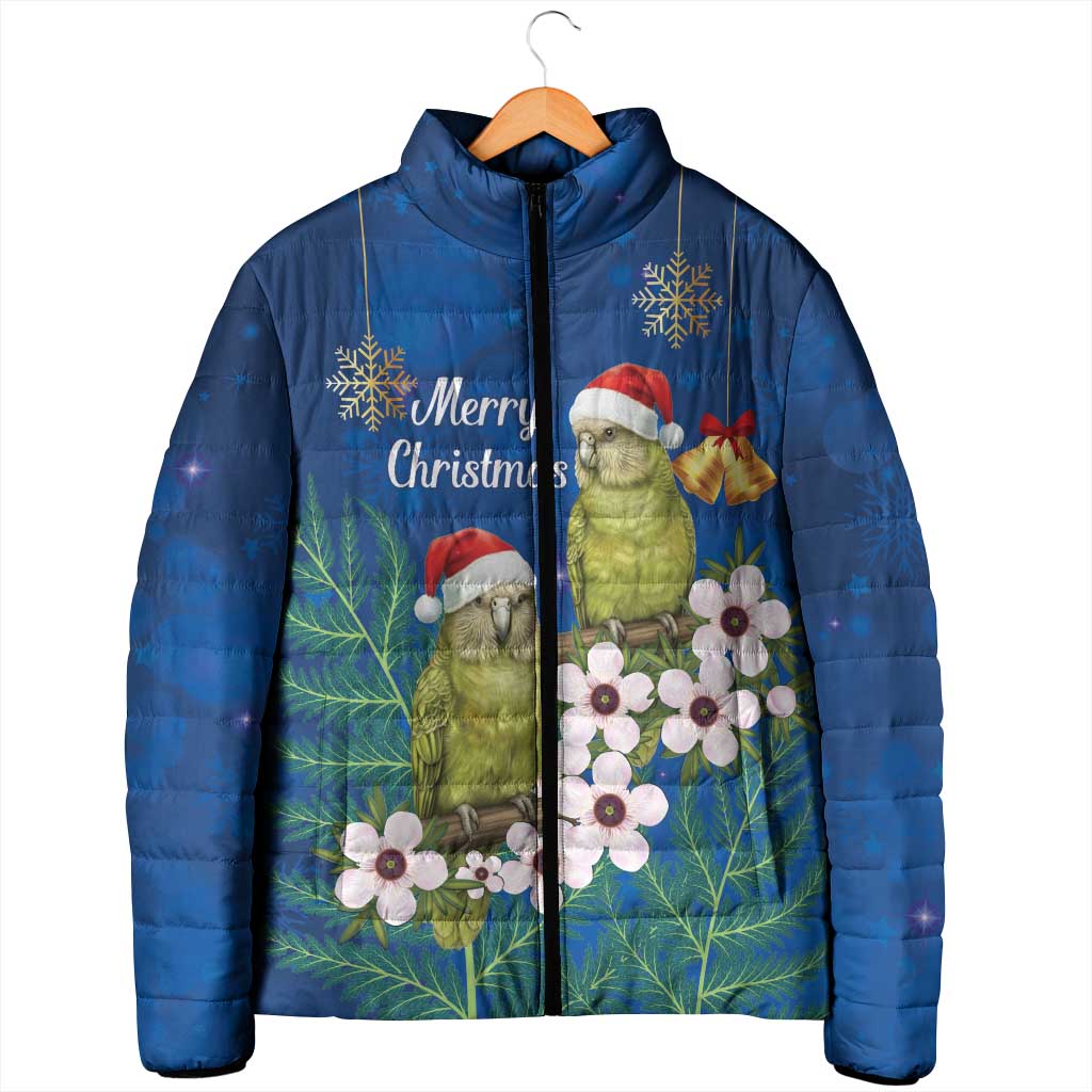 New Zealand Kakapo Christmas Padded Jacket Owl Parrot Santa Sliver Fern Manuka - Blue - Polynesian Pride