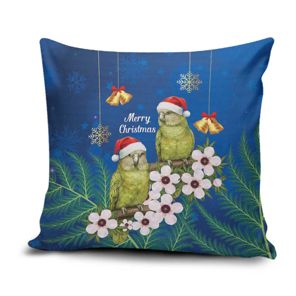 New Zealand Kakapo Christmas Pillow Cover Owl Parrot Santa Sliver Fern Manuka - Blue - Polynesian Pride