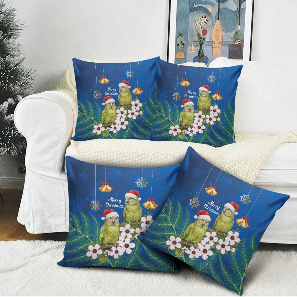 New Zealand Kakapo Christmas Pillow Cover Owl Parrot Santa Sliver Fern Manuka - Blue - Polynesian Pride
