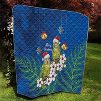 New Zealand Kakapo Christmas Quilt Owl Parrot Santa Sliver Fern Manuka - Blue - Polynesian Pride