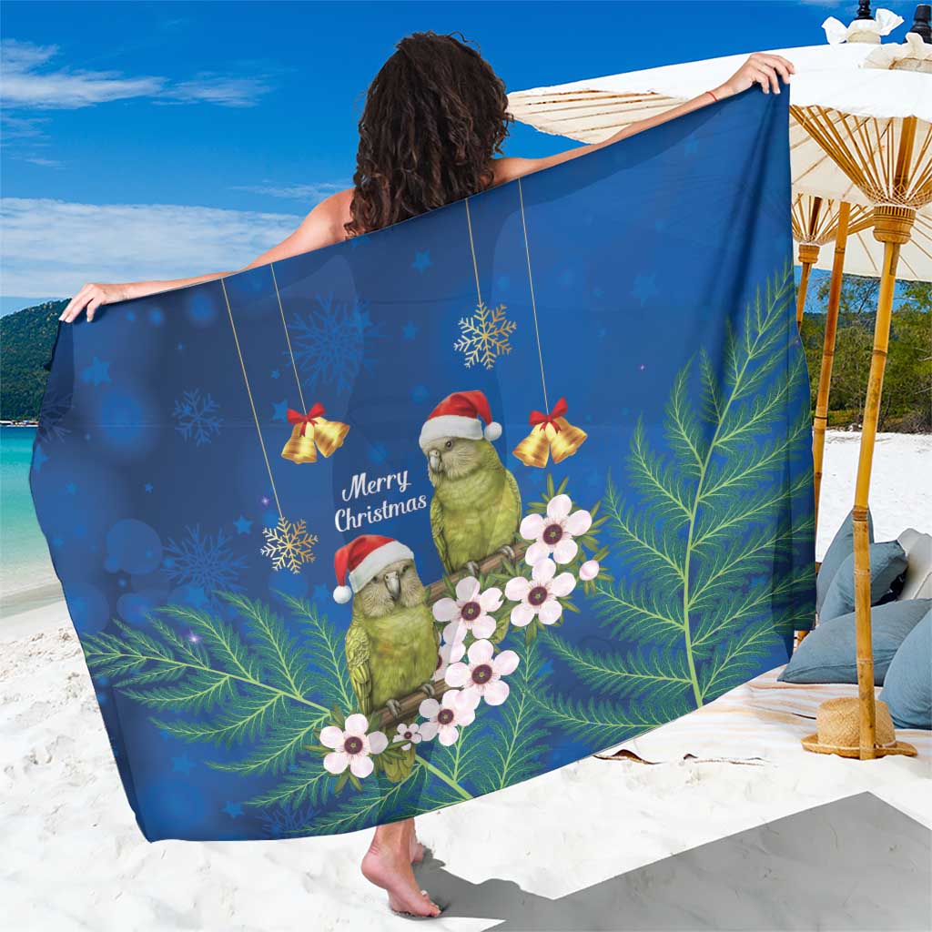 New Zealand Kakapo Christmas Sarong Owl Parrot Santa Sliver Fern Manuka - Blue - Polynesian Pride