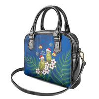 New Zealand Kakapo Christmas Shoulder Handbag Owl Parrot Santa Sliver Fern Manuka - Blue - Polynesian Pride