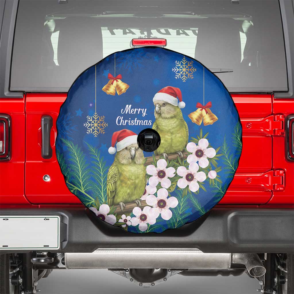 New Zealand Kakapo Christmas Spare Tire Cover Owl Parrot Santa Sliver Fern Manuka - Blue - Polynesian Pride