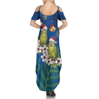 New Zealand Kakapo Christmas Summer Maxi Dress Owl Parrot Santa Sliver Fern Manuka - Blue - Polynesian Pride