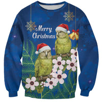 New Zealand Kakapo Christmas Sweatshirt Owl Parrot Santa Sliver Fern Manuka - Blue - Polynesian Pride