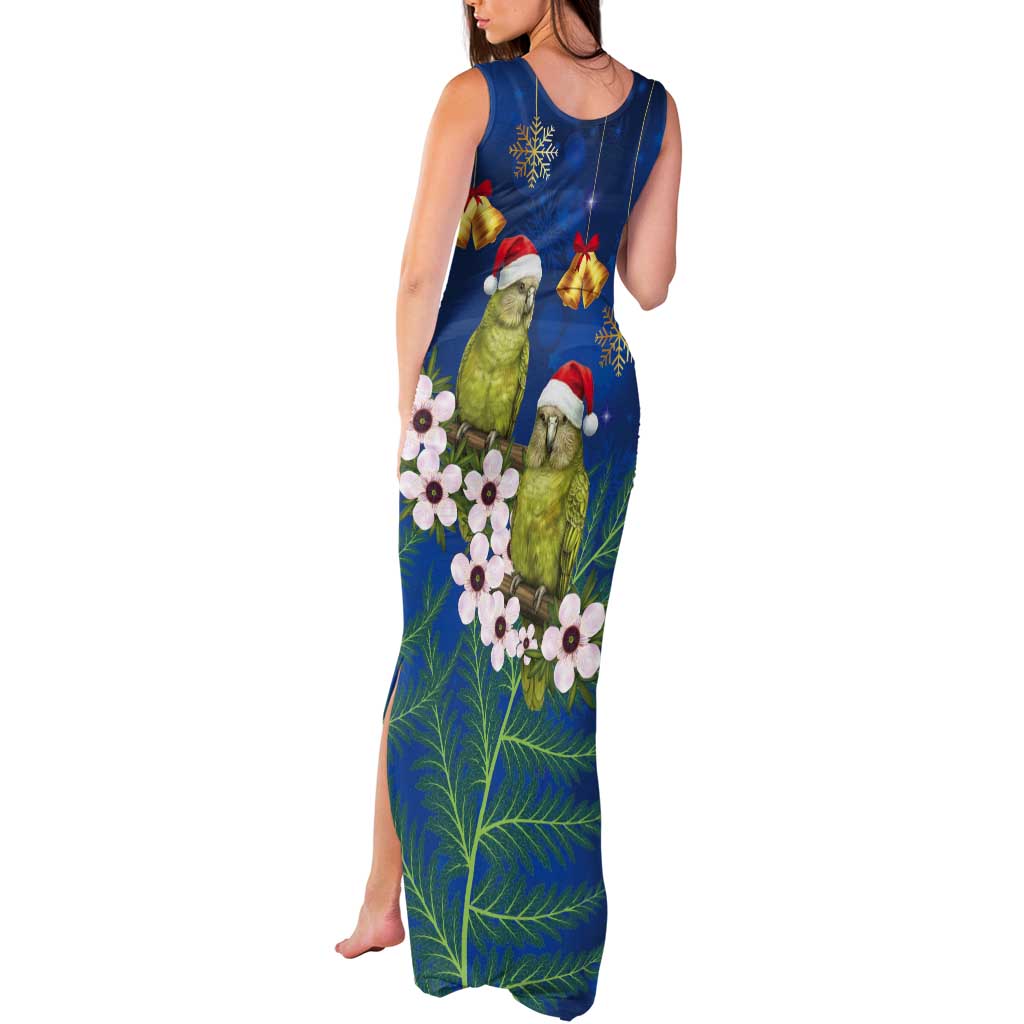 New Zealand Kakapo Christmas Tank Maxi Dress Owl Parrot Santa Sliver Fern Manuka - Blue - Polynesian Pride