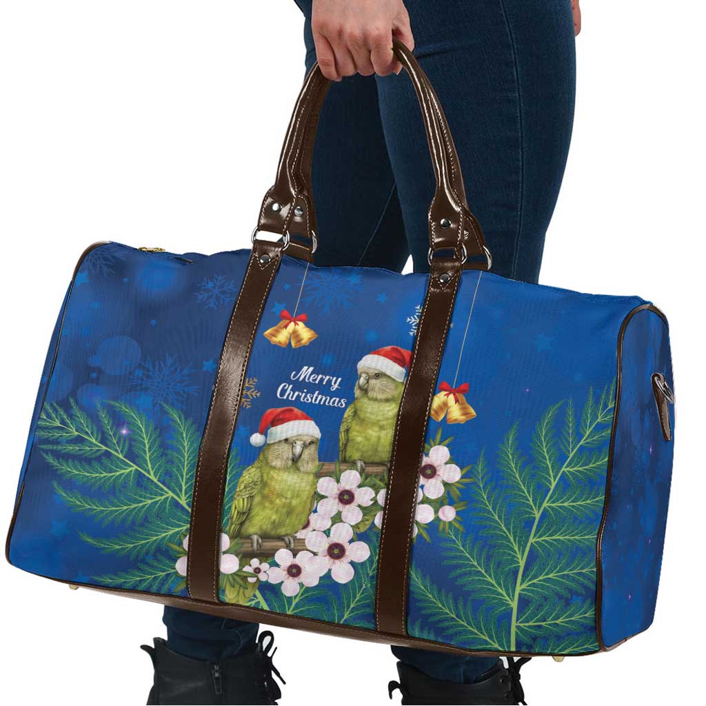 New Zealand Kakapo Christmas Travel Bag Owl Parrot Santa Sliver Fern Manuka - Blue - Polynesian Pride