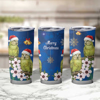 New Zealand Kakapo Christmas Tumbler Cup Owl Parrot Santa Sliver Fern Manuka - Blue - Polynesian Pride