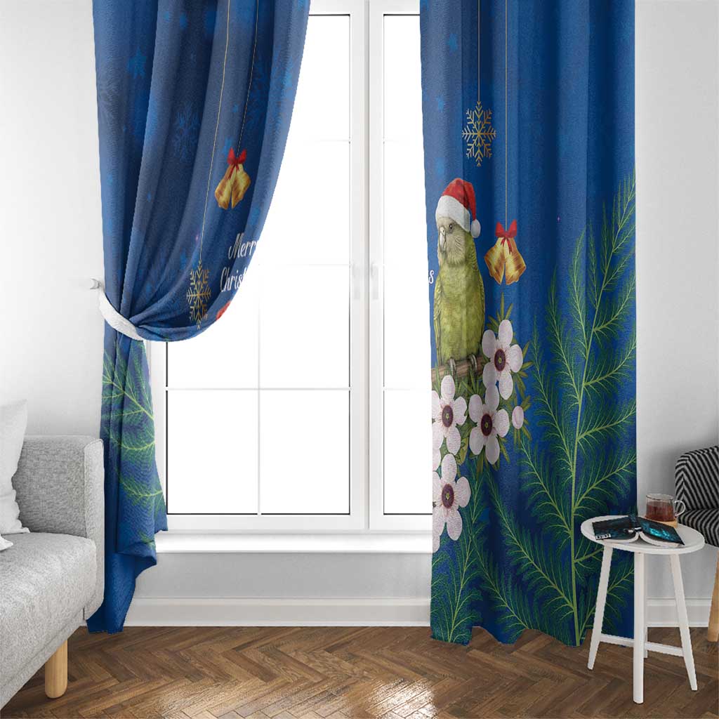 New Zealand Kakapo Christmas Window Curtain Owl Parrot Santa Sliver Fern Manuka - Blue - Polynesian Pride