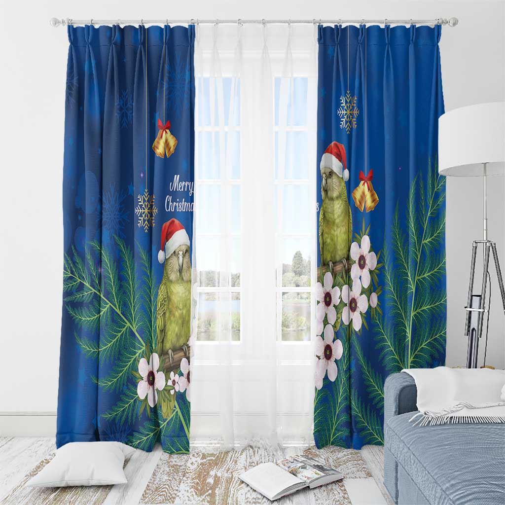 New Zealand Kakapo Christmas Window Curtain Owl Parrot Santa Sliver Fern Manuka - Blue - Polynesian Pride