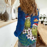 New Zealand Kakapo Christmas Women Casual Shirt Owl Parrot Santa Sliver Fern Manuka - Blue - Polynesian Pride