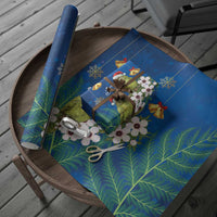 New Zealand Kakapo Christmas Wrapping Paper Owl Parrot Santa Sliver Fern Manuka - Blue - Polynesian Pride